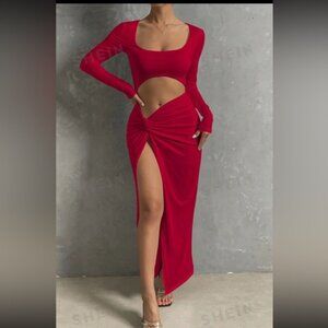 Dress with front swivel thigh opening with opening